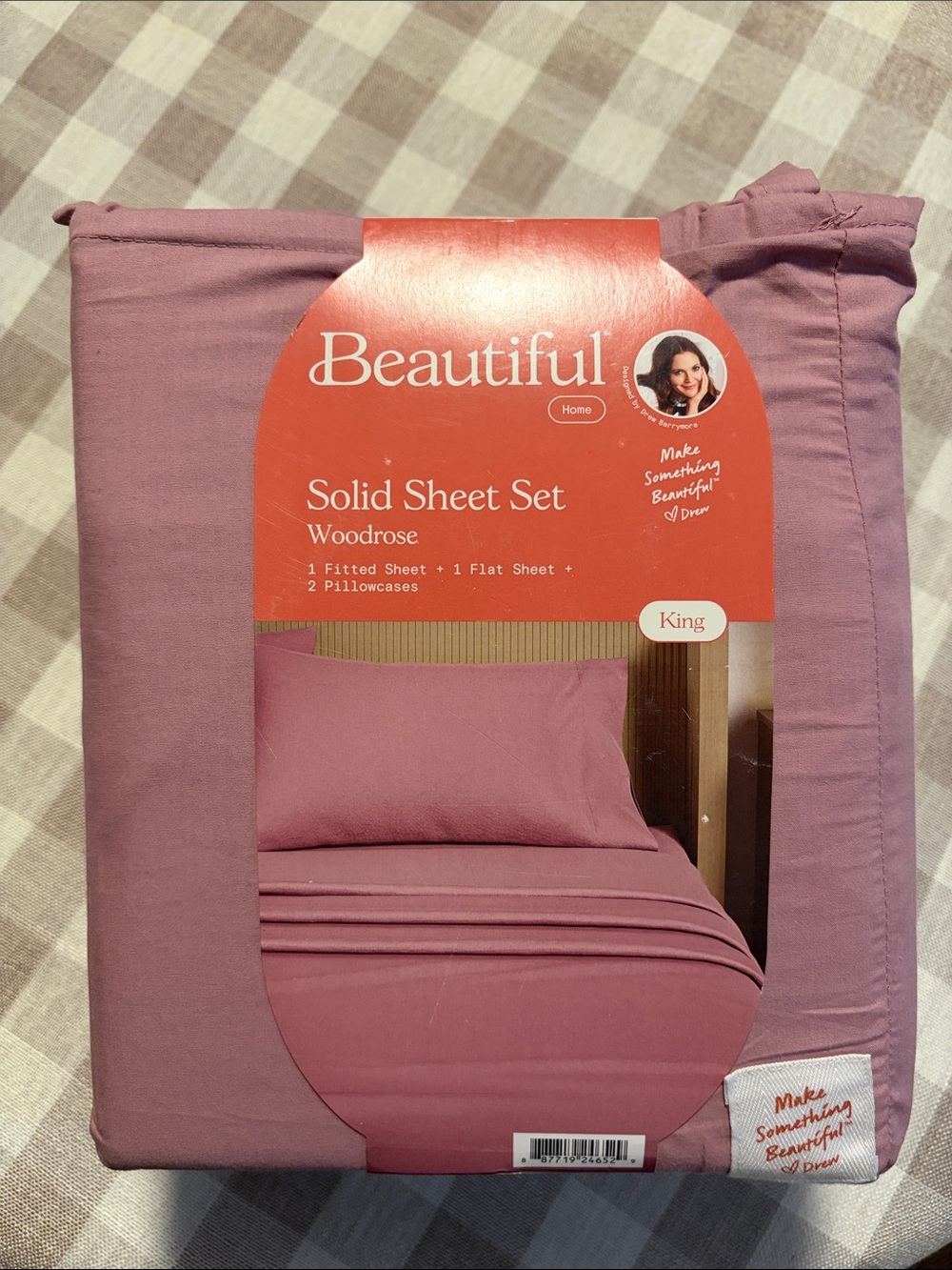NEW King size sheet set 100% cotton Solid Sheet Set - Woodrose Beautiful by Drew